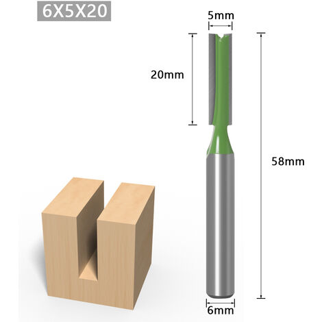 THSINDE 5pcs Handle Straight Router Cutter Set, Milling Cutter with Carbide Cutting Edges Cutter, for Woodworking (Green)6*5*20