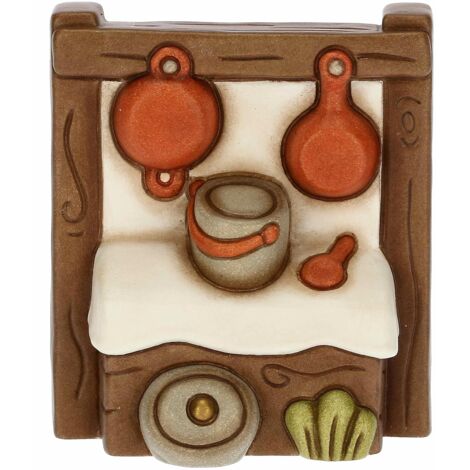 THUN - Banco delle Pentole in Ceramica Decorata a Mano, Linea Presepe Classico, Decorazioni Natale Casa, 7.8x4.4x9.1 cm h
