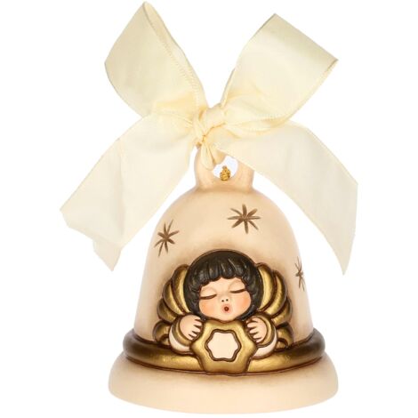 THUN, Campanella con Angelo in Ceramica, Collezione Magia del Natale, Campanella Limited Edition 2024 da Collezione, Idea Regalo per Natale, 7,1 x 7,1 x 7,8 cm, Color Champagne
