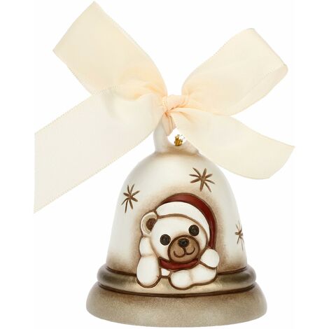 THUN - Campanella Limited Edition 2023 Bianca con Teddy in Ceramica Decorata a Mano, Decorazioni Natale Casa, 7.3x7.3x8.5 cm h