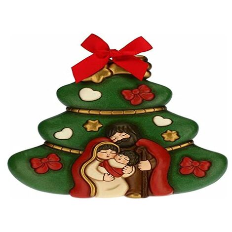 THUN - Formella Albero di Natale con Sacra Famiglia - Decorazioni Natale Casa - Formato Grande - Ceramica - 25,1 x 4,3 x 25,4 h cm