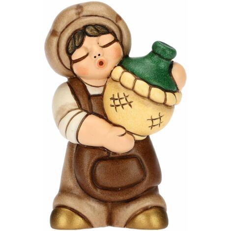 THUN - Oste con Damigiana in Ceramica Decorata a Mano, Colore Bianco, Linea Presepe Classico, Decorazioni Natale Casa, 5.1x3.5x8.1 cm h