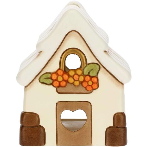 THUN - Porta Candela a Forma di Casetta - Decorazioni Natale Casa - Ceramica - 10 x 9,5 x 11 h cm