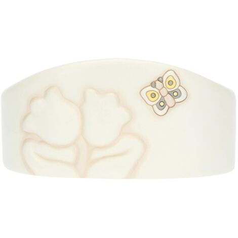 Thun, Portabicchieri Doppio in Ceramica Decorata a Mano con Decorazioni Floreali e Iconica Farfalla, Linea Elegance, 18x11x9 h cm