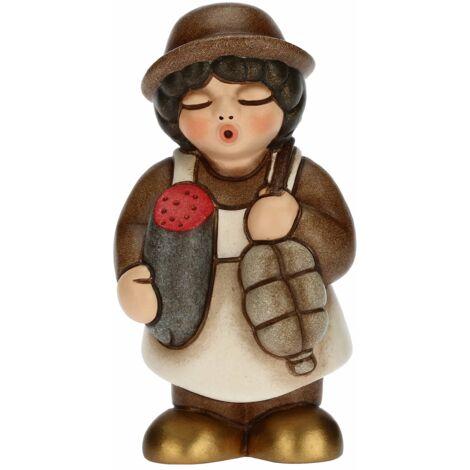 THUN - Presepe 2022 - Statuina Presepe Salumiere in Ceramica Decorata a Mano, Versione Vestito Marrone - Linea Presepe Classico - 4,3X4,5X8 cm h