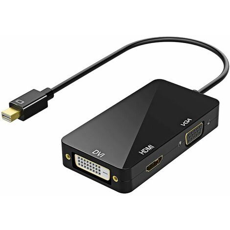Thunderbolt 3-in-1-Mini-Displayport-zu-HDMI-DVI-VGA-Adapter Schwarz