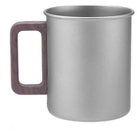 Ti Mug Camping Pure Titane – Grande tasse voyage bois, anse bois, capacité XL, portable extérieur, chope bière thé, réutilisable, solide et léger.