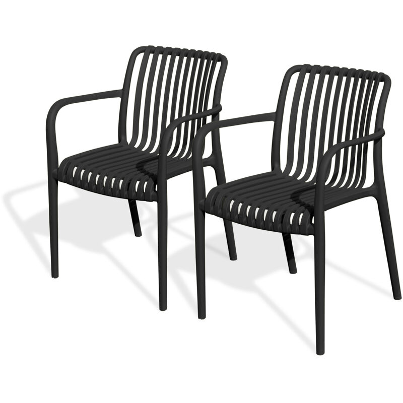 Citygarden - tiago - Lot de 2 fauteuils de jardin empilables en Polypropylène noir - city garden