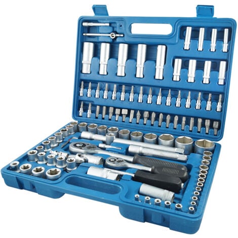 Tianfeng Tools - Valigetta con vasta gamma di 108 pezzi di chiavi bussola ed accessori, azzurro