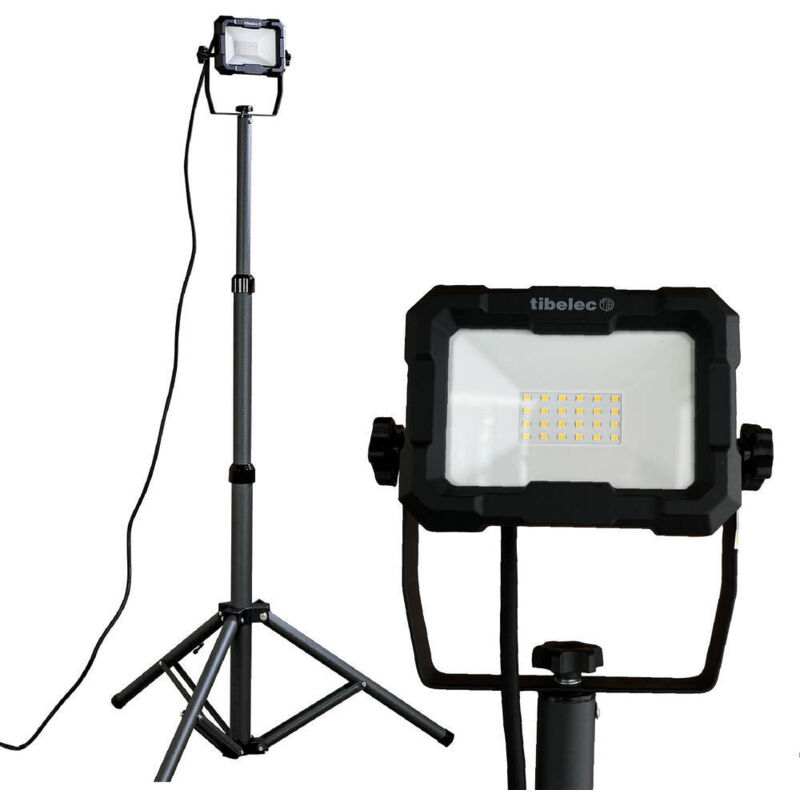 Projecteur LED de chantier filaire sur pied télescopique 20W, 1800 lumens, IP65, IK07, 4000K, garantie 3 ans - Tibelec Projecteur LED de chantier filaire sur pied télescopique 20W, 1800 lumens, IP65, IK07, 4000K, garantie 3 ans - Tibelec