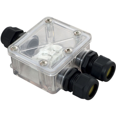 Tibelec – Boîtier de connexion transparent 3 sorties IP68 – Section câble 0.75 à 1.5 mm² – Courant 16A – Tension 450V pour environnements humides