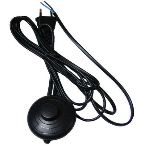 Tibelec – Cordon antigel 3 mètres – Interrupteur à pied – 500 W – Cordon en plastique noir pour luminaires – Fiche 2 pôles