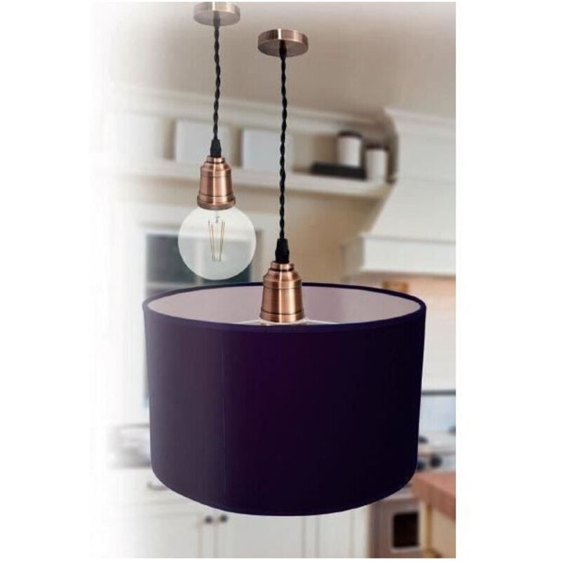 Tibelec - Suspension métal finition cuivre et fil tissu noir équipée E27 Tibelec - Suspension métal finition cuivre et fil tissu noir équipée E27