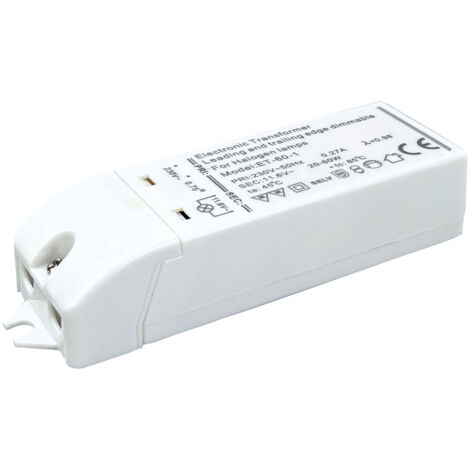 Tibelec – Transformateur pour luminaire 20-60W – Tension entrée 240V, sortie 12V – Protection surcharge et courts-circuits – Installation facile