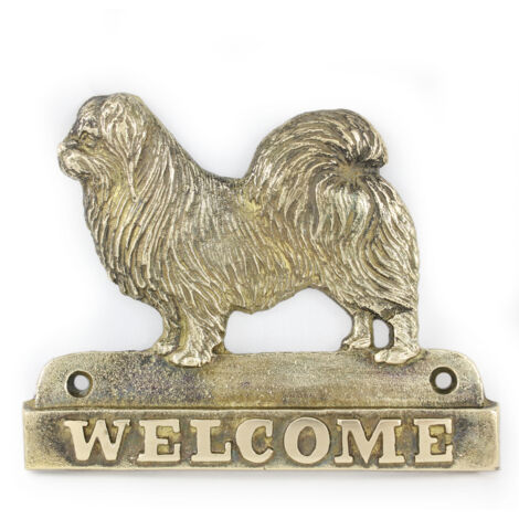 Tibetan Spaniel - cartello porta con un cane, targa di benvenuto in ottone, cartello unico con la parola Welcome di Art-Dog