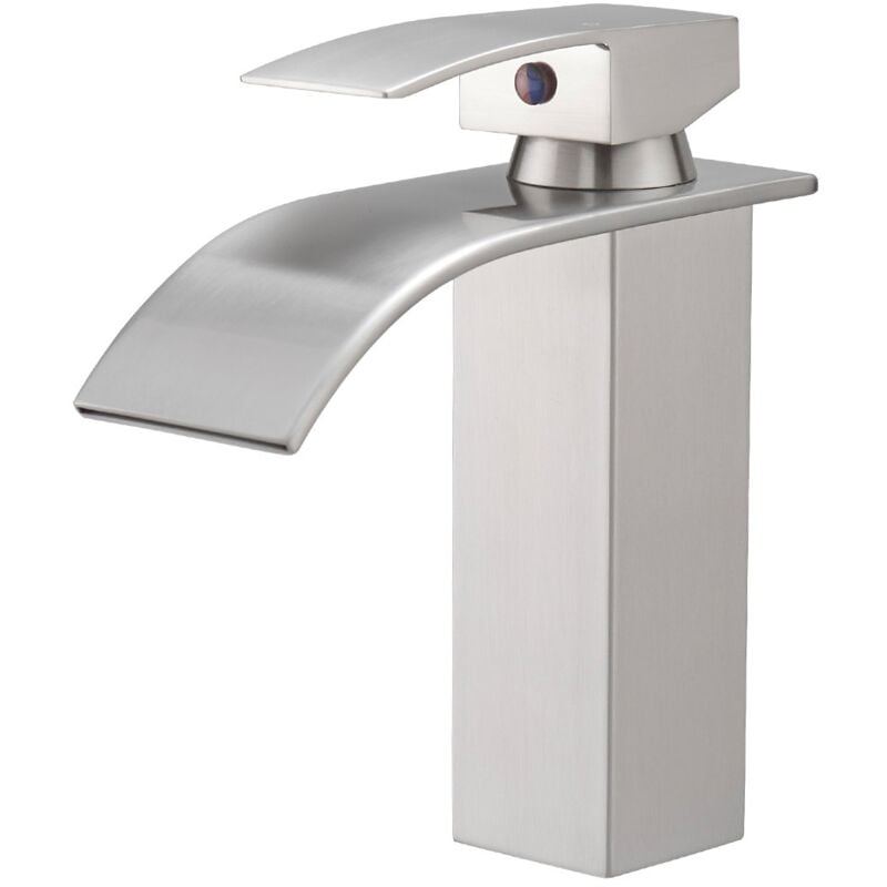 Saniverre - tibre Robinet mitigeur bec plat en cascade chrome brossé gris - salle de bain