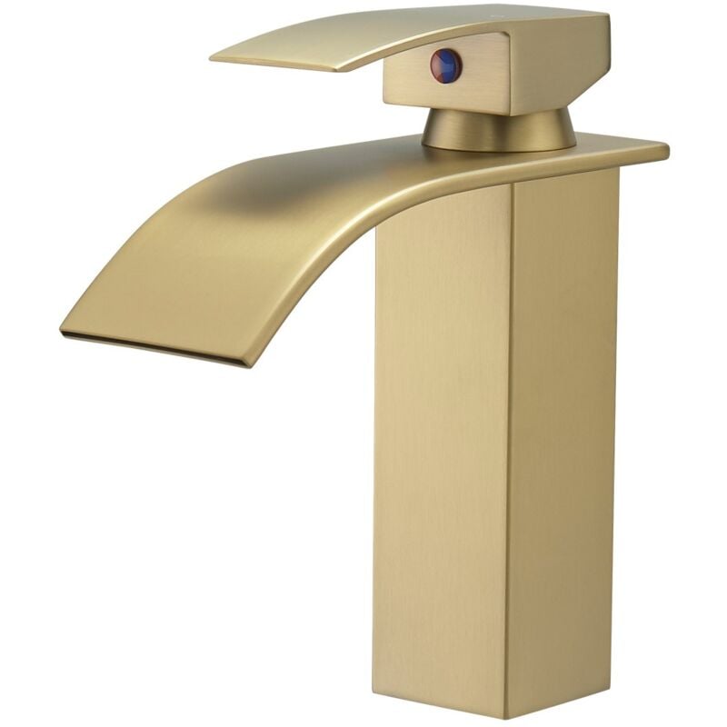 Saniverre - tibre Robinet mitigeur bec plat en cascade or brossé - salle de bain