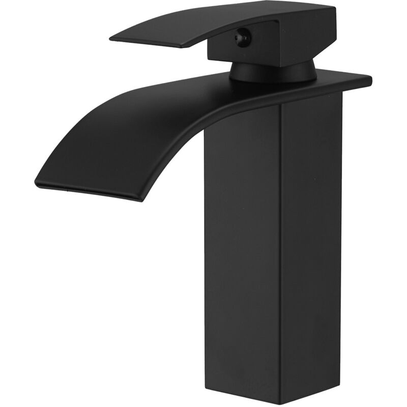 Saniverre - tibre Robinet mitigeur bec plat en cascade noir chromé - salle de bain