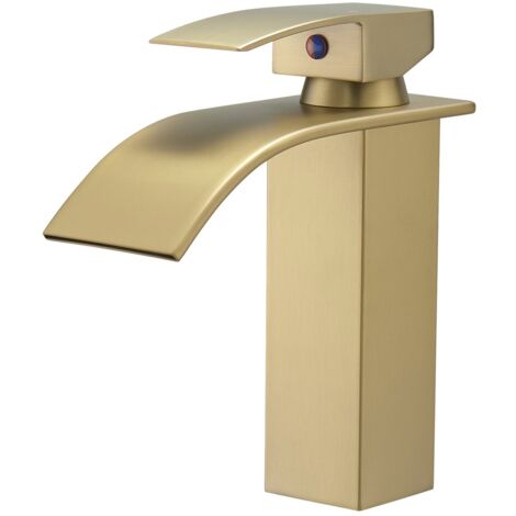 TIBRE Robinet mitigeur bec plat en cascade or brossé - salle de bain