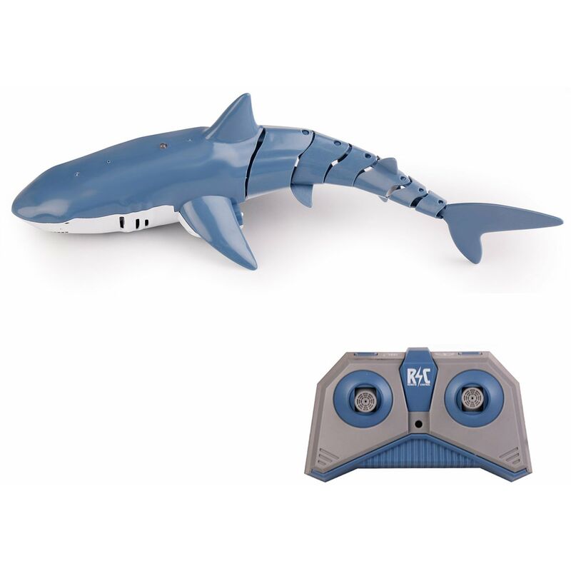 

Tiburon teledirigido del juguete 2.4GHz RC Shark para el agua del espray de la piscina con las luces LED,Azul, 1 bateria
