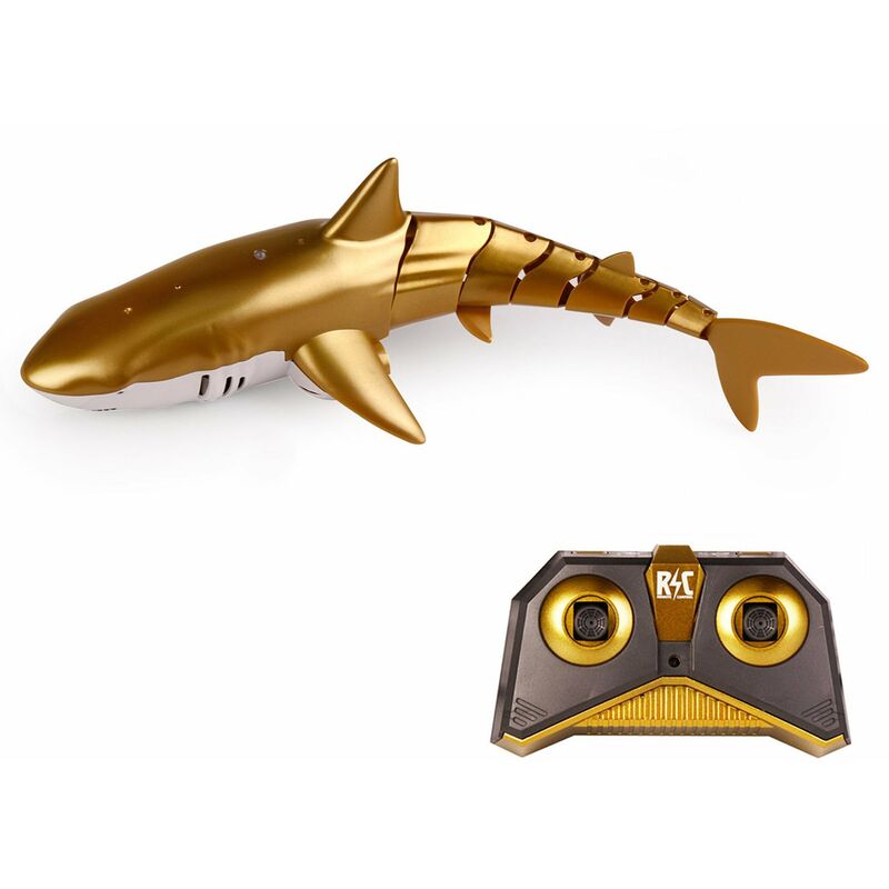 

Tiburon teledirigido del juguete 2.4GHz RC Shark para el agua del espray de la piscina con las luces LED,Dorado, 1 pila