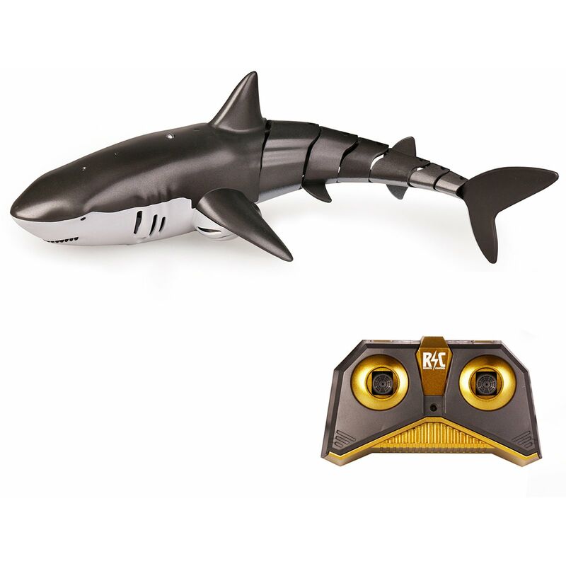 

Tiburon teledirigido del juguete 2.4GHz RC Shark para el agua del espray de la piscina con las luces LED,Negro, 1 pila