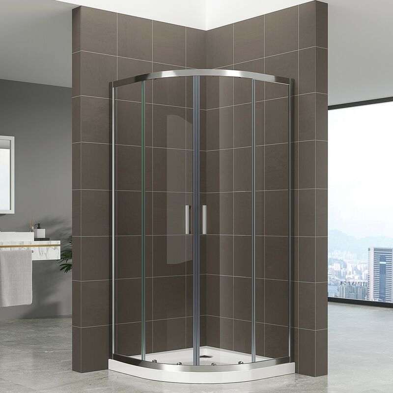 TIBY Cabine porte de douche coulissante H 190 cm 1/4 de cercle chromé verre transparent 90 x 90 cm (sans receveur)