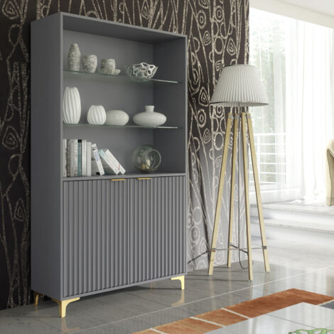 Tide Crest Display Cabinet - Dark Grey - 175cm