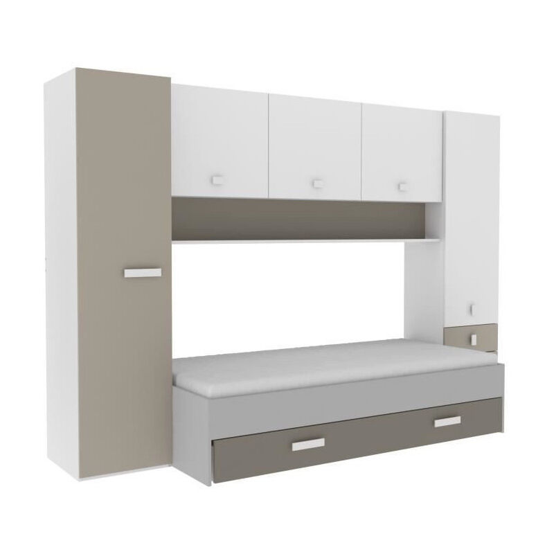 Les Tendances - tidy Lit gigogne enfant avec multiples rangements - Decor blanc/argile - 90 x200 cm