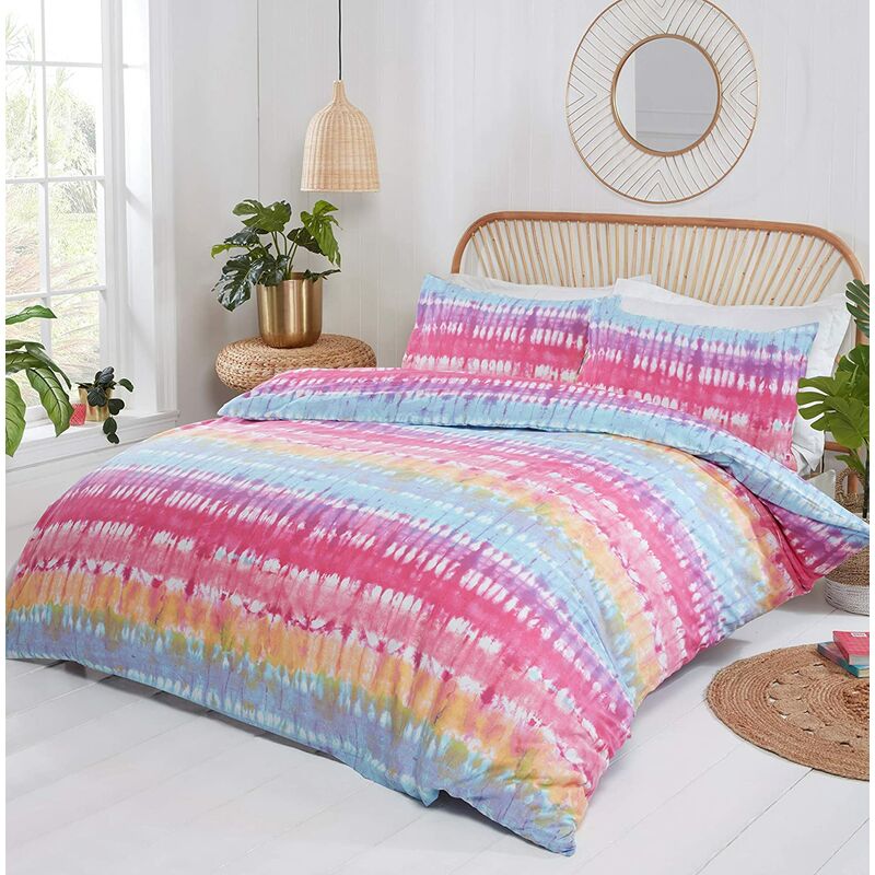 Rapport - Tie Dye Multi Double Duvet Cover Set Bedding Bed Quilt Set