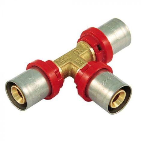 TIEMME Raccordo Tee A Pressare Per Tubo Al-Pex Ø 32 x 32 x 32