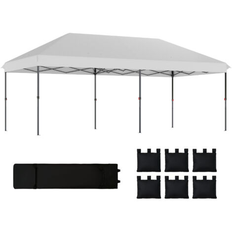 Tienda de campaña plegable emergente de 6x3 m con 3 niveles de altura ajustables, protección UPF50+, cierre centralizado, sacos de arena y bolsa de transporte con ruedas - Plateada