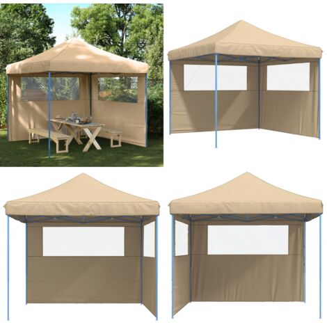 Tienda de fiesta plegable Pop-Up con 2 paredes laterales beige - Fiesta al aire libre - Carpa emergente
