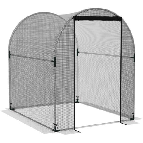 Tienda de protección para plantas Outsunny con malla para jardín, puerta y mosquitera, 1,2 x 1,5 x 1,5 m, fabricada en acero resistente de color negro para un cuidado óptimo de las plantas.