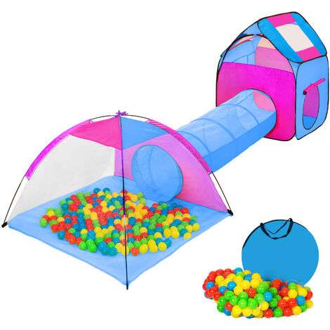 Tienda infantil con túnel, 200 bolas y bolsa - parque infantil con bolas de colores, tienda de juegos plegable con techo desmontable, casita infantil de juegos con túnel