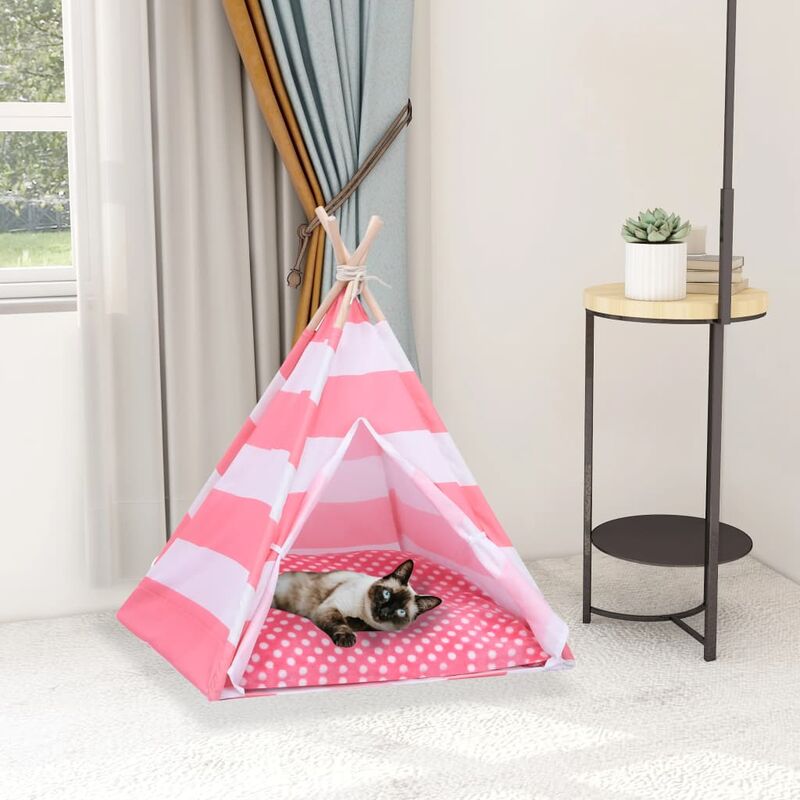 

Tienda tipi de gato y bolsa piel de melocotón rayas 60x60x70 cm - Rosa