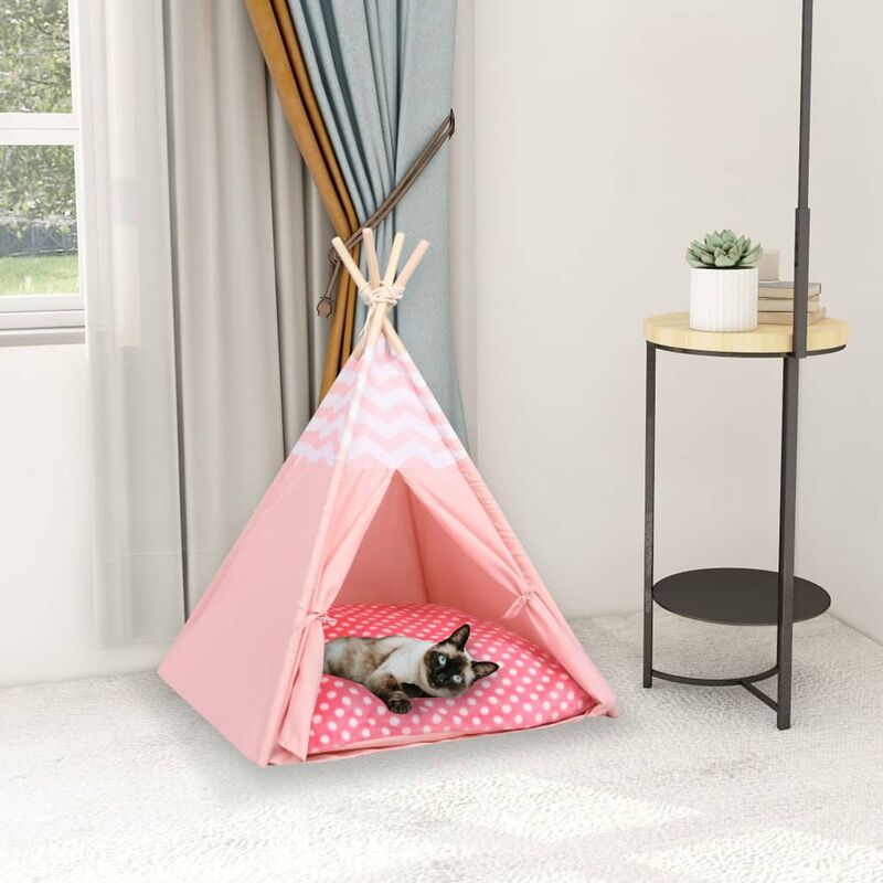 

Tienda tipi de gato y bolsa piel de melocoton rosa 60x60x70 cm