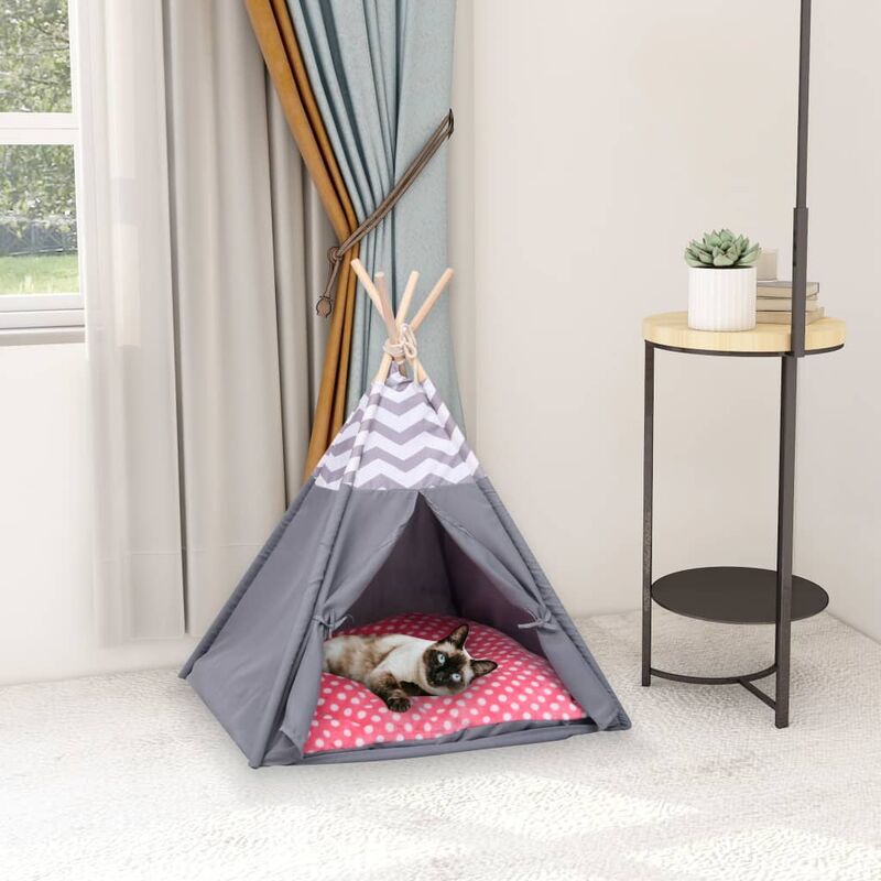 

Tienda tipi de gatos y bolsa piel de melocotón gris 60x60x70 cm - Gris