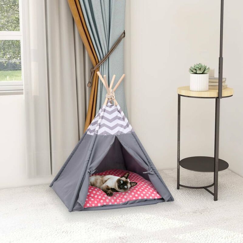 

Tienda tipi de gatos y bolsa piel de melocoton gris 60x60x70 cm
