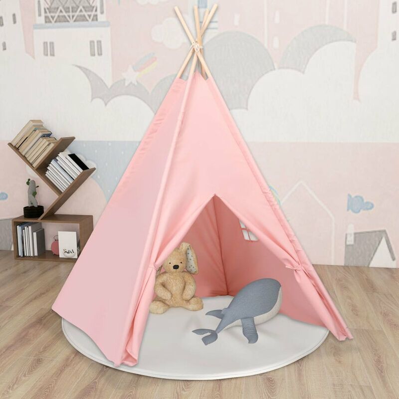 

Tienda tipi ninos y bolsa piel de melocoton rosa 120x120x150cm
