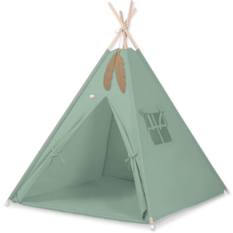 Tienda tipi para niños + colchoneta + colgantes de plumas - salvia