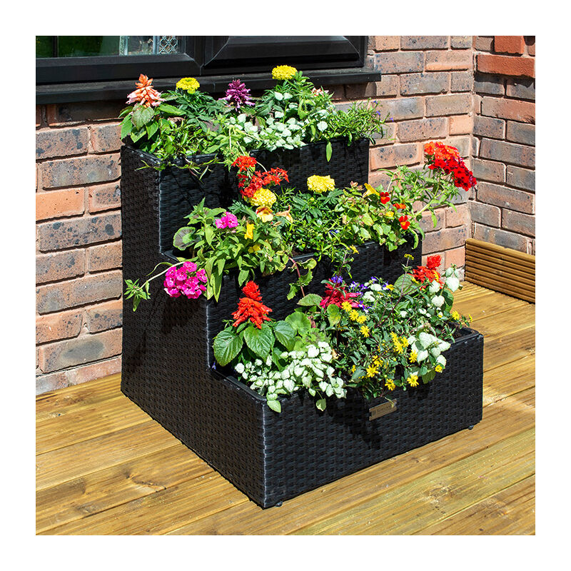 Tier Rattan Planter - Black - Rowlinson