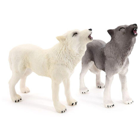 Tierfigur, Wolfsfigur aus PVC, heulender Wolf, Naturtiermodell, Dekoration für Kinder, 8,8 cm x 8 cm x 3,3 cm, Doppelfigur