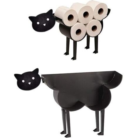Tierförmiger Toilettenpapierhalter aus schwarzem Metall mit Füßen, Toilettenpapierrollenhalter, innovative dekorative Form in Form eines Schafs/Kätzchens/Hundes (Kätzchen).