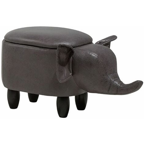 BELIANI Tierhocker Dunkelgrau Polyester Baumwolle Gummibaumholz 35 x 32 x 70 cm Modern Lederoptik Elefant Praktisch Deckel Kindermöbel Kinderzimmer