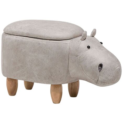 Tierhocker mit Stauraum HIPPO Kunstleder Hellgrau