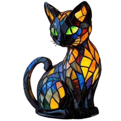 Tierlampe aus Buntglas – Vintage-Katzenlampe aus Buntglas, handgefertigtes Nachttisch-Nachtlicht
