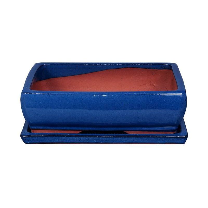 

Tiesto bonsais Kofun rectangular azul + Plato 32x25x10cm