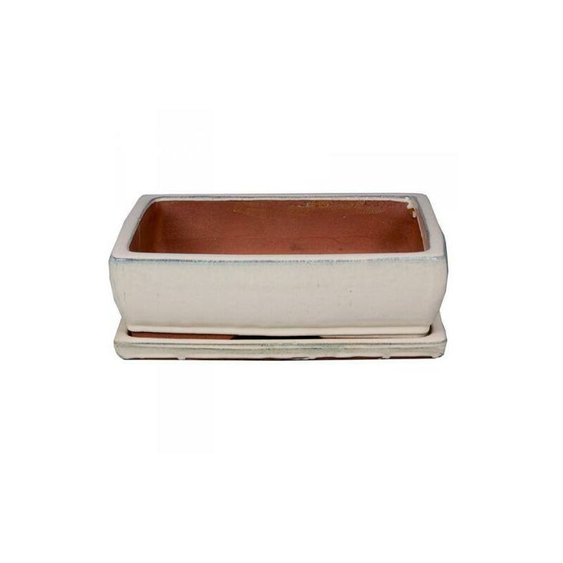 

Tiesto bonsais Kofun rectangular blanco + Plato 32x25x10cm