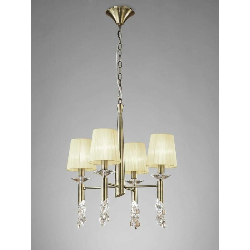 09diyas - Tiffany 4 + 4 Bulbs E14 + G9 pendant light, antique brass with Cream shade & transparent crystal